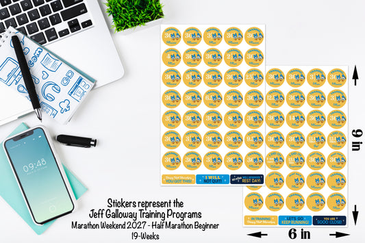RunDisney Marathon Weekend Half Marathon 13.1 Miles 19 and 22-Week Galloway Training Plan Stickers THEMED 2027