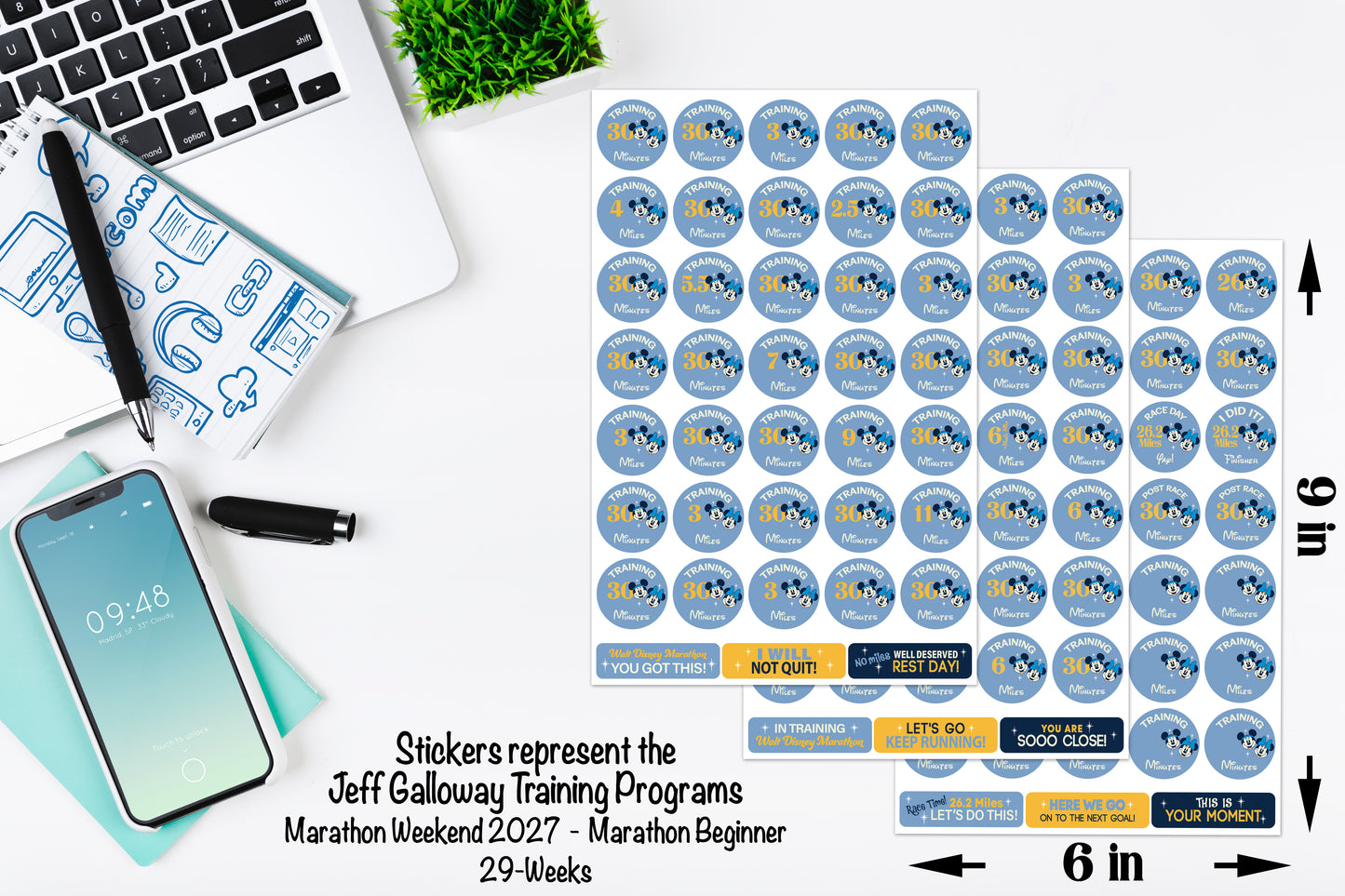 RunDisney Marathon Weekend Marathon 26.2 Miles 29-Week Galloway Training Plan Stickers THEMED 2027