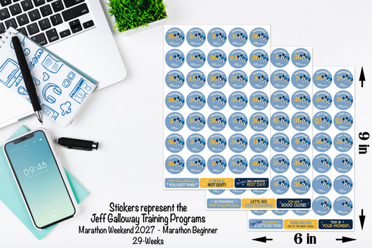 RunDisney Marathon Weekend Marathon 26.2 Miles 29-Week Galloway Training Plan Stickers THEMED 2027