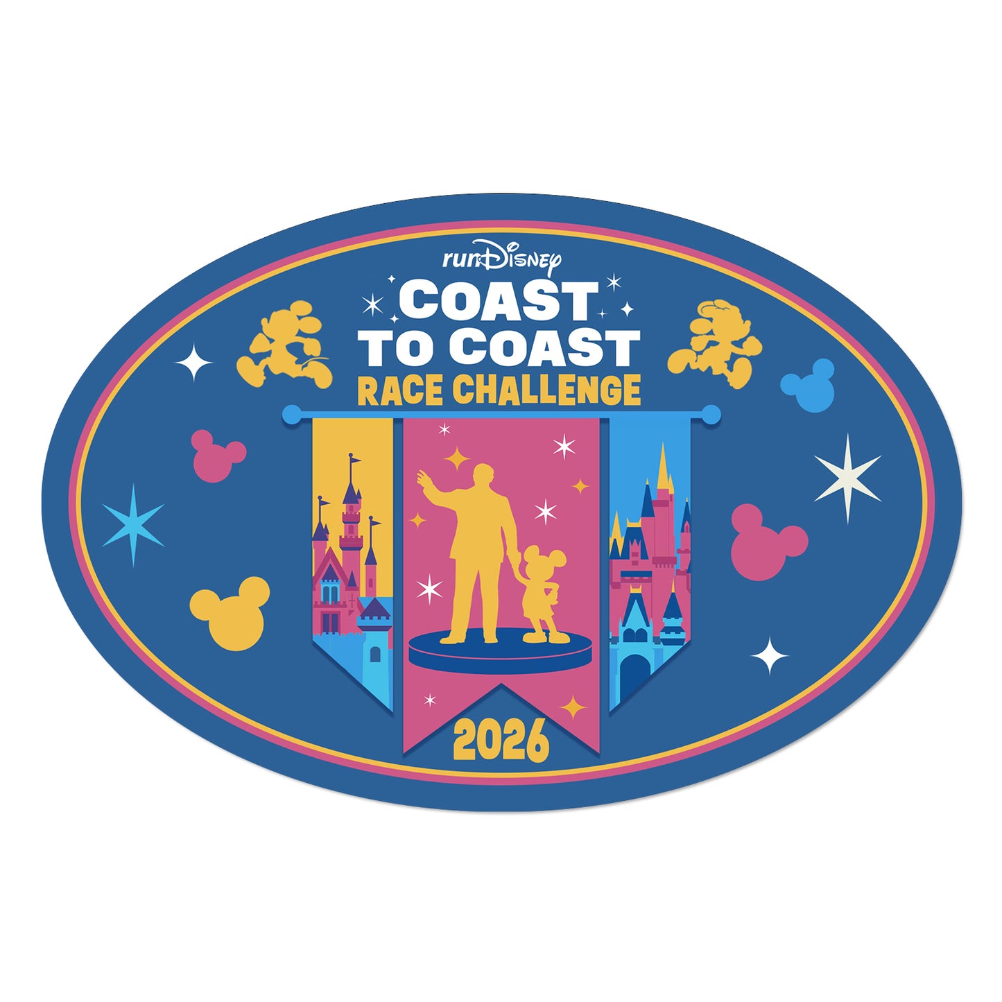 RunDisney and Disneyland Half Marathon Coast to Coast 2026 IN TRAINING or FINISHER or NO WORDS Decal or Car Magnet