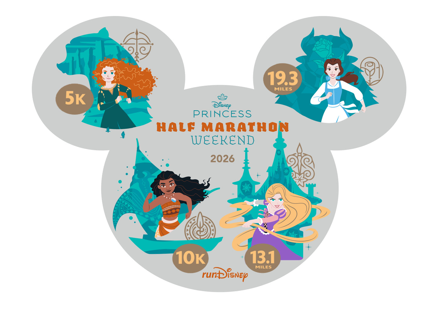 RunDisney Princess Half Marathon Weekend Races 2026 Generic Mickey Mouse Head Decal ONLY