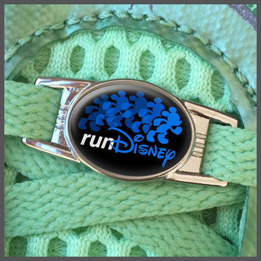 RunDisney Running Mouse Design Blue on Black Background Shoe Charm or Zipper Pull