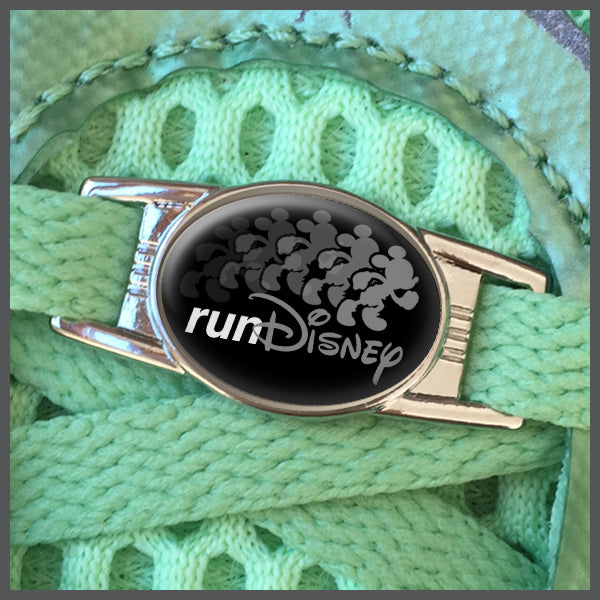 RunDisney Running Mouse Design Grey on Black Background Shoe Charm or Zipper Pull