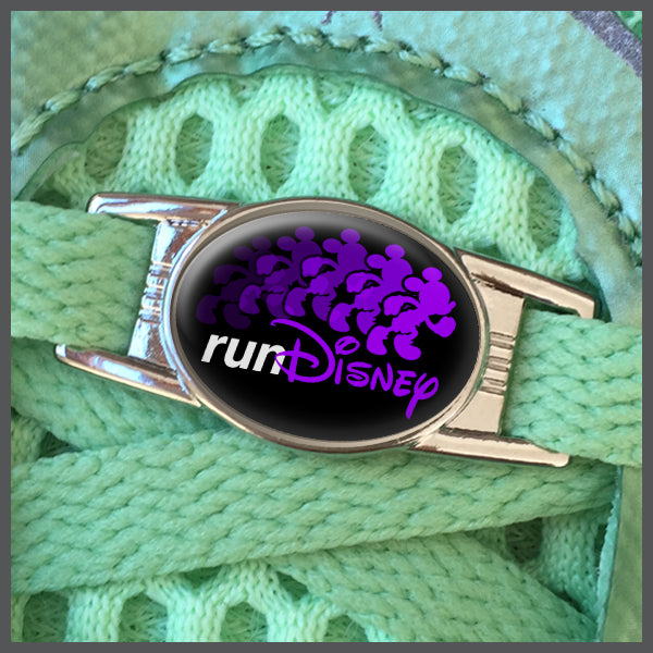 RunDisney Running Mouse Design Purple on Black Background Shoe Charm or Zipper Pull