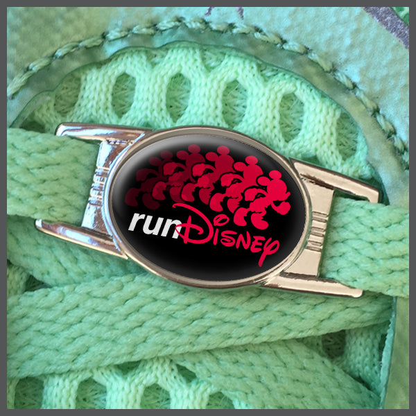 RunDisney Running Mouse Design Red on Black Background Shoe Charm or Zipper Pull