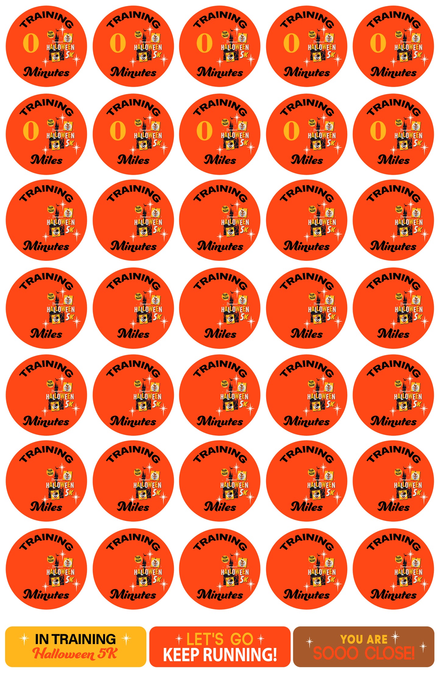 Disneyland Halloween Half Marathon Weekend 2024 5K 13-Week Galloway Training Plan Stickers THEMED