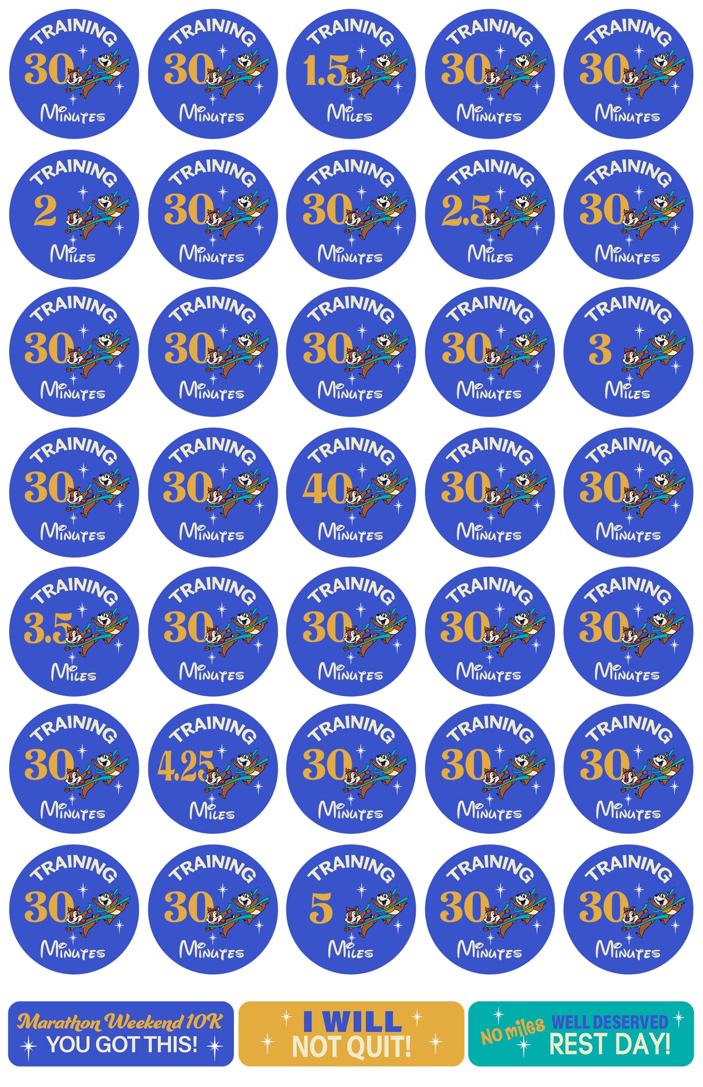 RunDisney Marathon Weekend 10K 18-Week Galloway Training Plan Stickers THEMED 2025