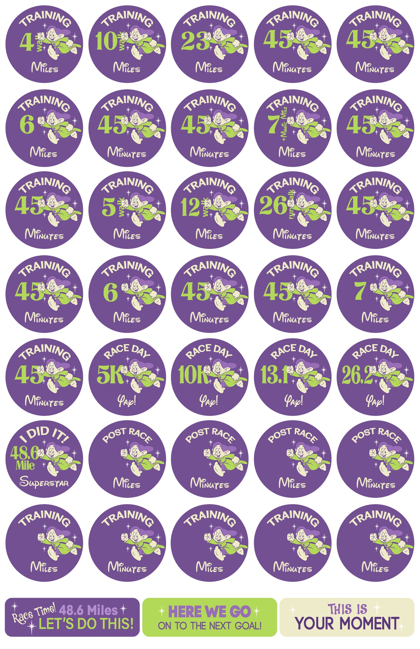 RunDisney Marathon Weekend Dopey Challenge 29-Week Galloway Training Plan Stickers THEMED 2025