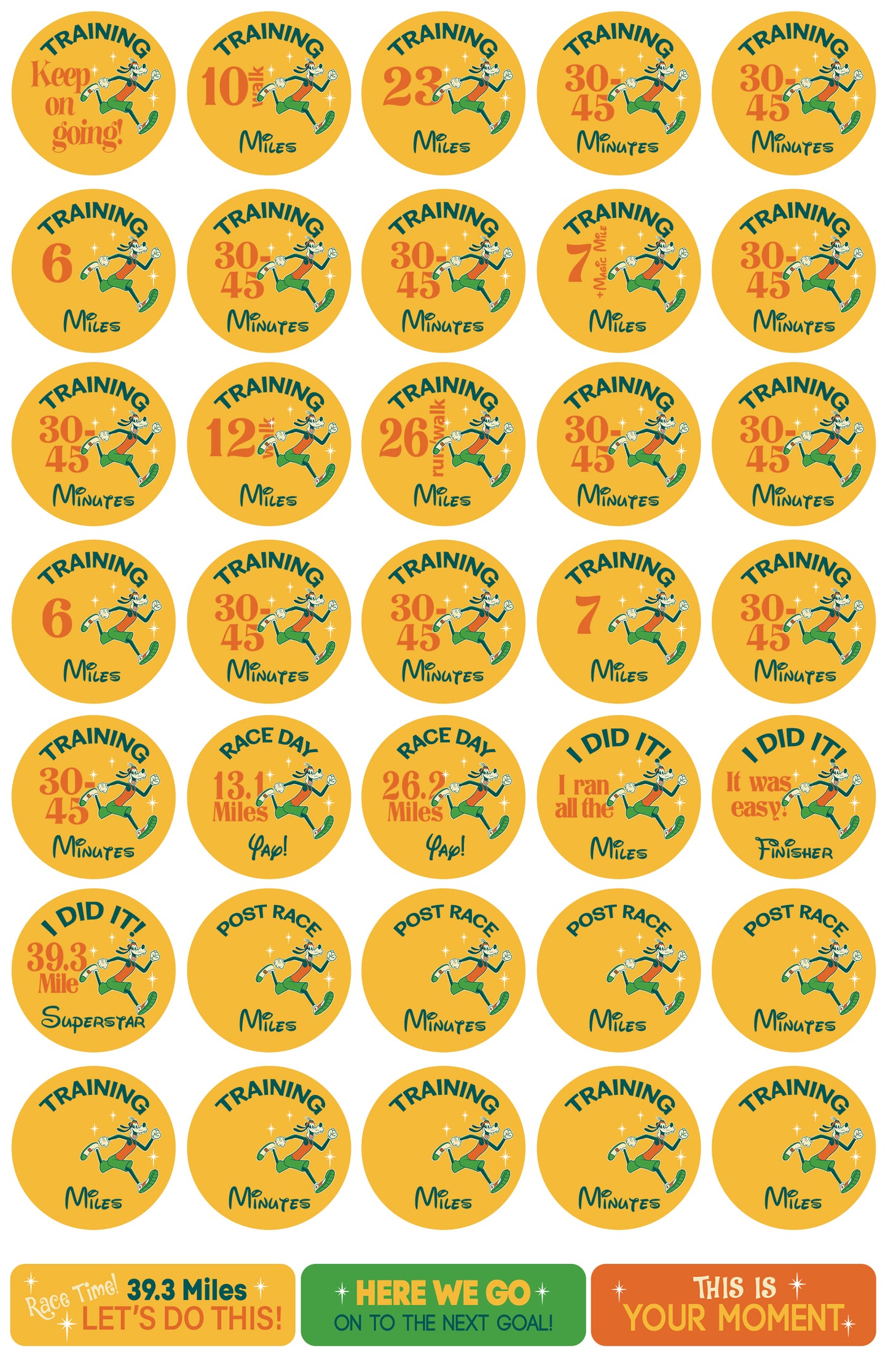 RunDisney Marathon Weekend Goofy Challenge 29-Week Galloway Training Plan Stickers THEMED 2025