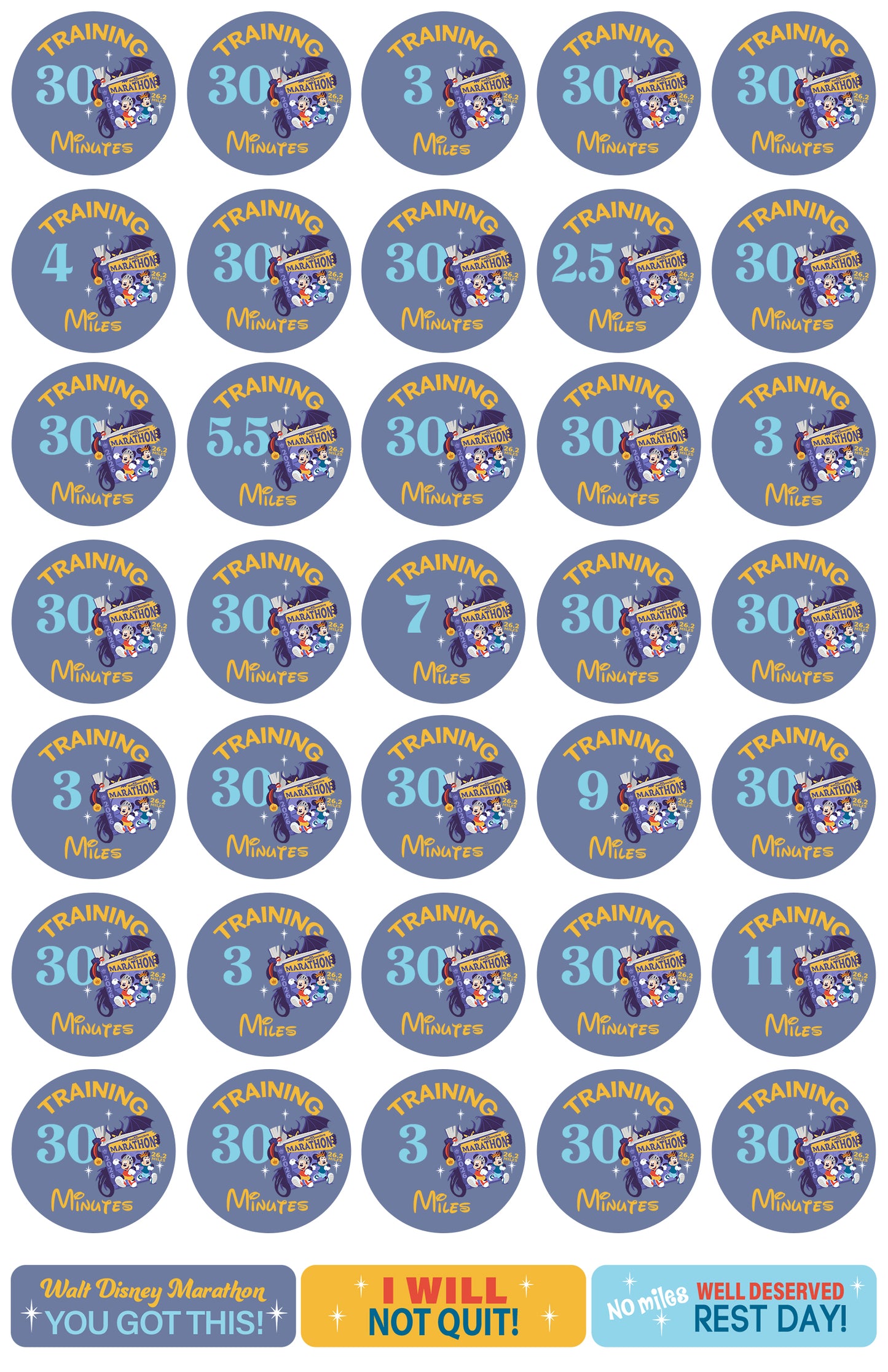 RunDisney Marathon Weekend Marathon 29-Week Galloway Training Plan Stickers THEMED 2026