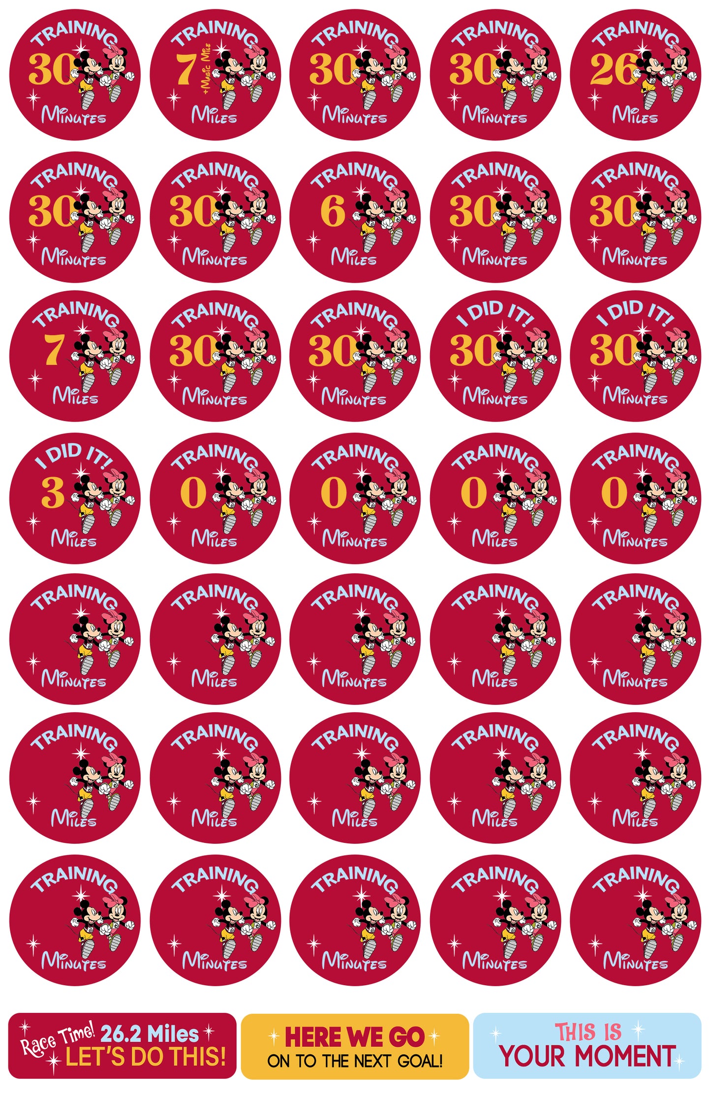 RunDisney Marathon Weekend Marathon 29-Week Galloway Training Plan Stickers THEMED 2024