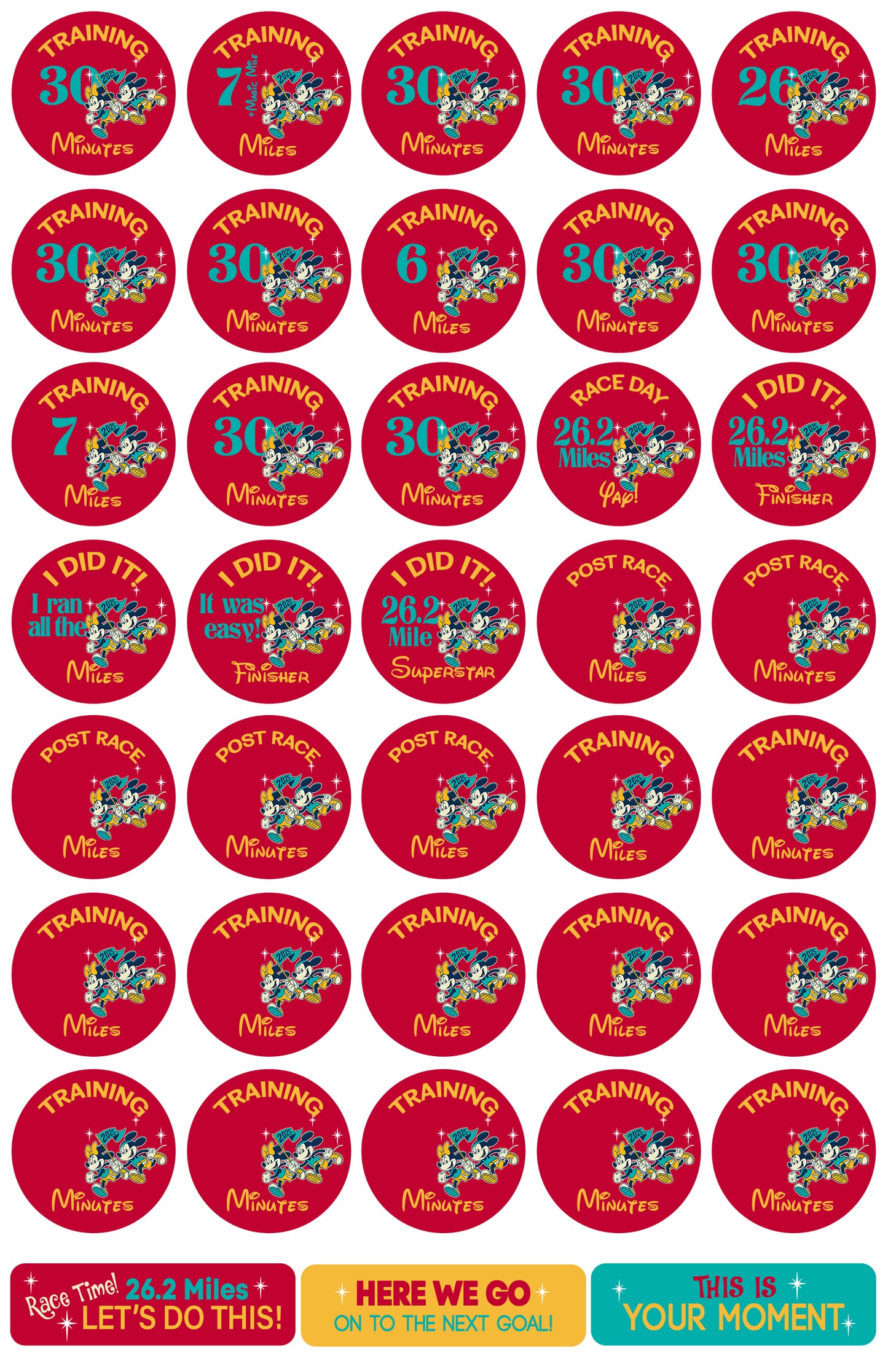 RunDisney Marathon Weekend Marathon 29-Week Galloway Training Plan Stickers THEMED 2025