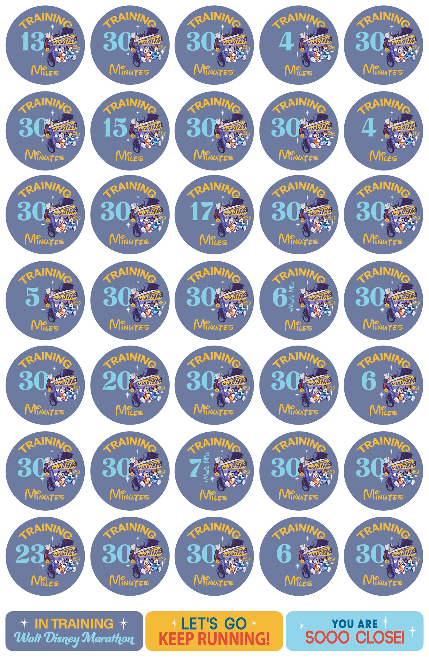 RunDisney Marathon Weekend Marathon 29-Week Galloway Training Plan Stickers THEMED 2026