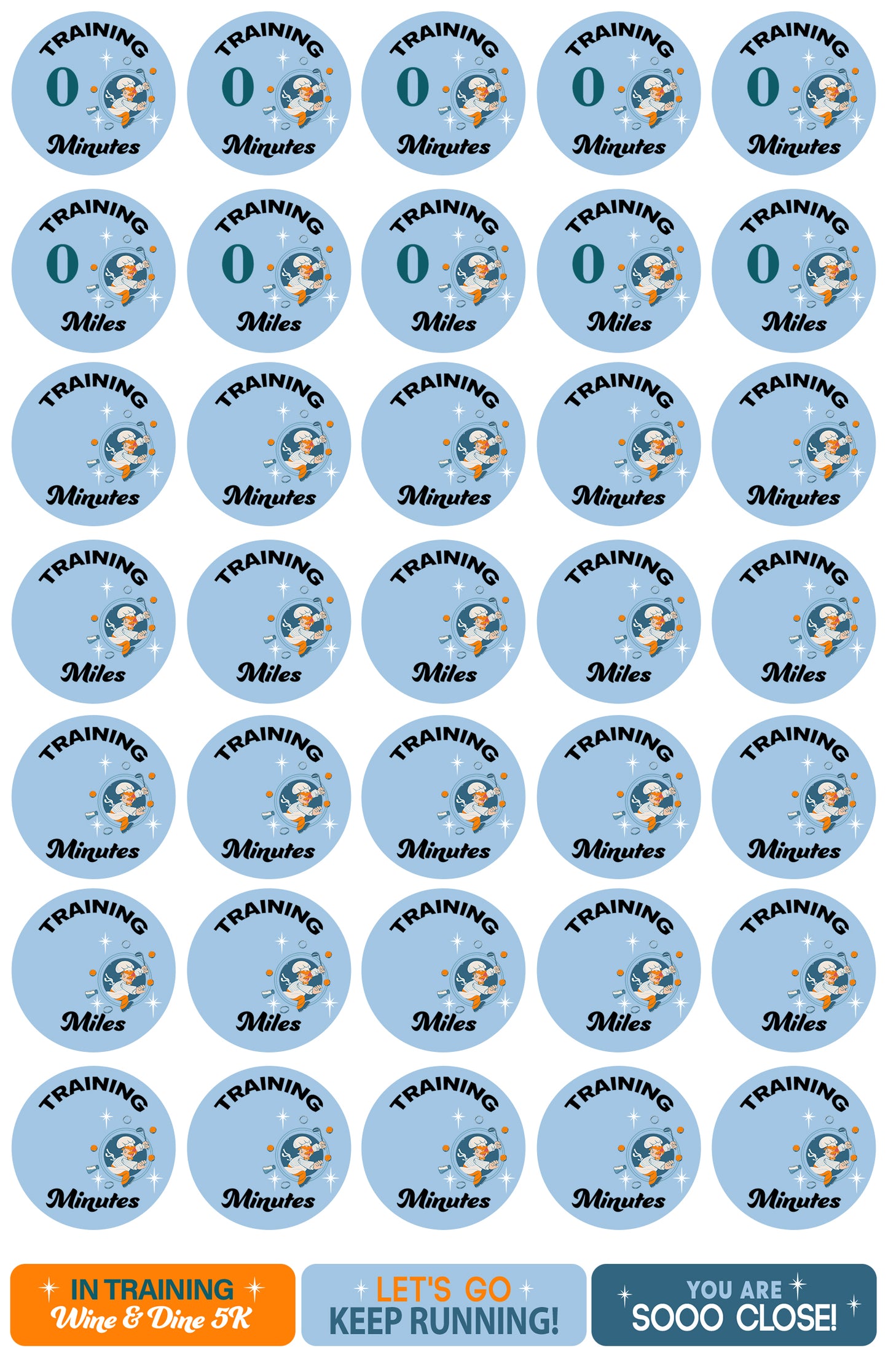 RunDisney Wine & Dine Weekend 2024 5K 13-Week Galloway Training Plan Stickers THEMED