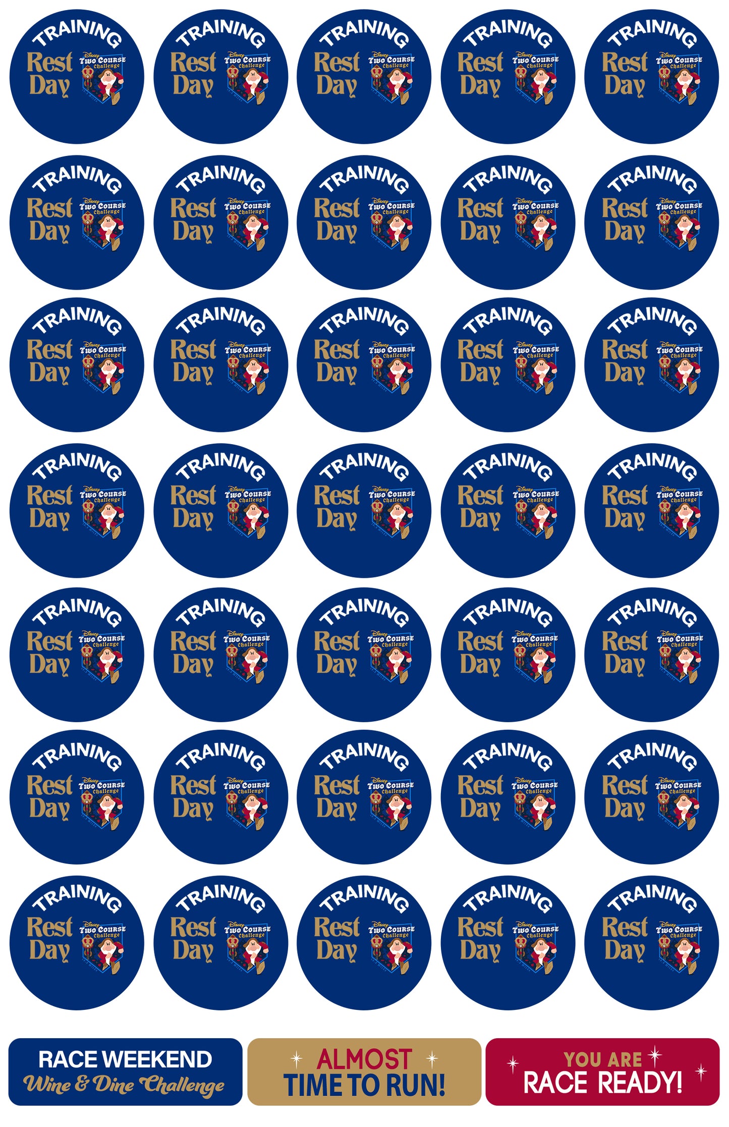 RunDisney Wine & Dine Weekend 2026 Two-Course Challenge 19-Week Galloway Training Plan Stickers THEMED