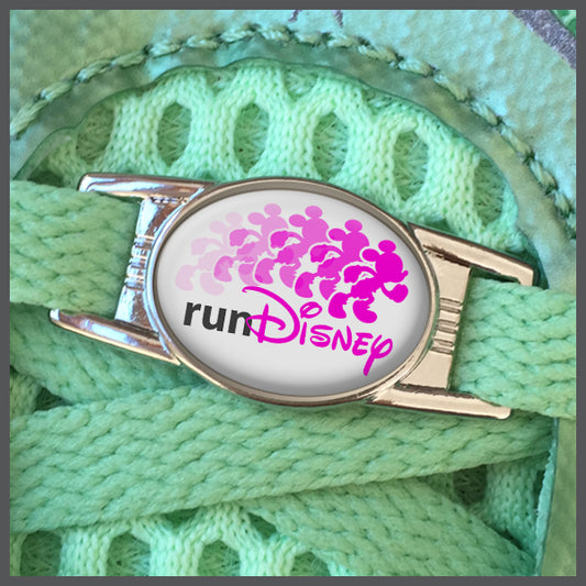 RunDisney Running Mouse Design Pink on White Background Shoe Charm or Zipper Pull