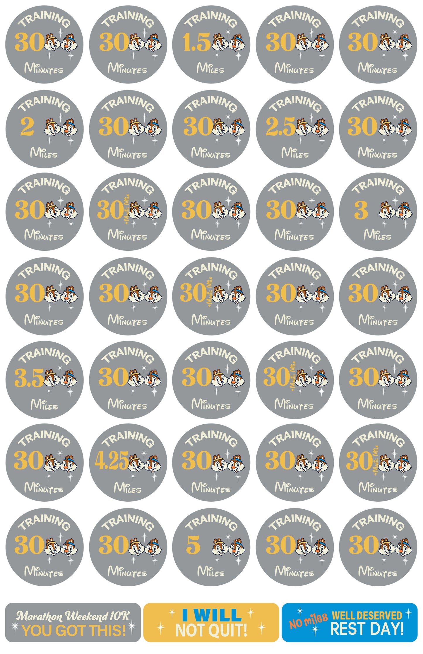 RunDisney Marathon Weekend 10K 6.2 Miles 18-Week Galloway Training Plan Stickers THEMED 2027