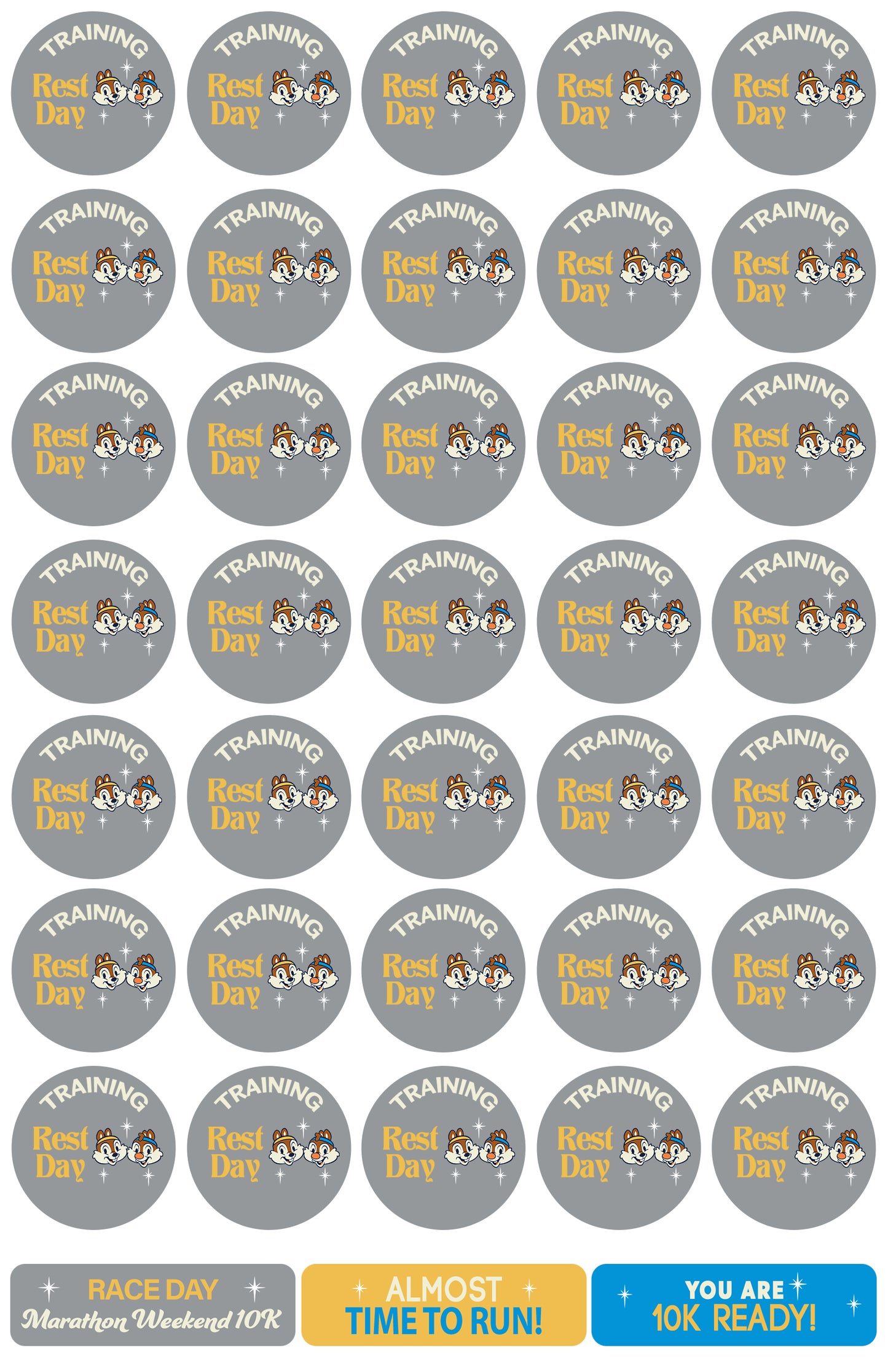 RunDisney Marathon Weekend 10K 6.2 Miles 18-Week Galloway Training Plan Stickers THEMED 2027