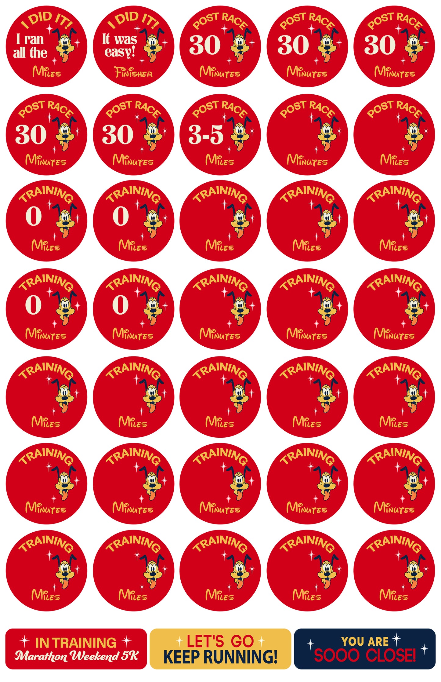 RunDisney Marathon Weekend 5K 3.1 Miles 13-Week Galloway Training Plan Stickers THEMED 2027
