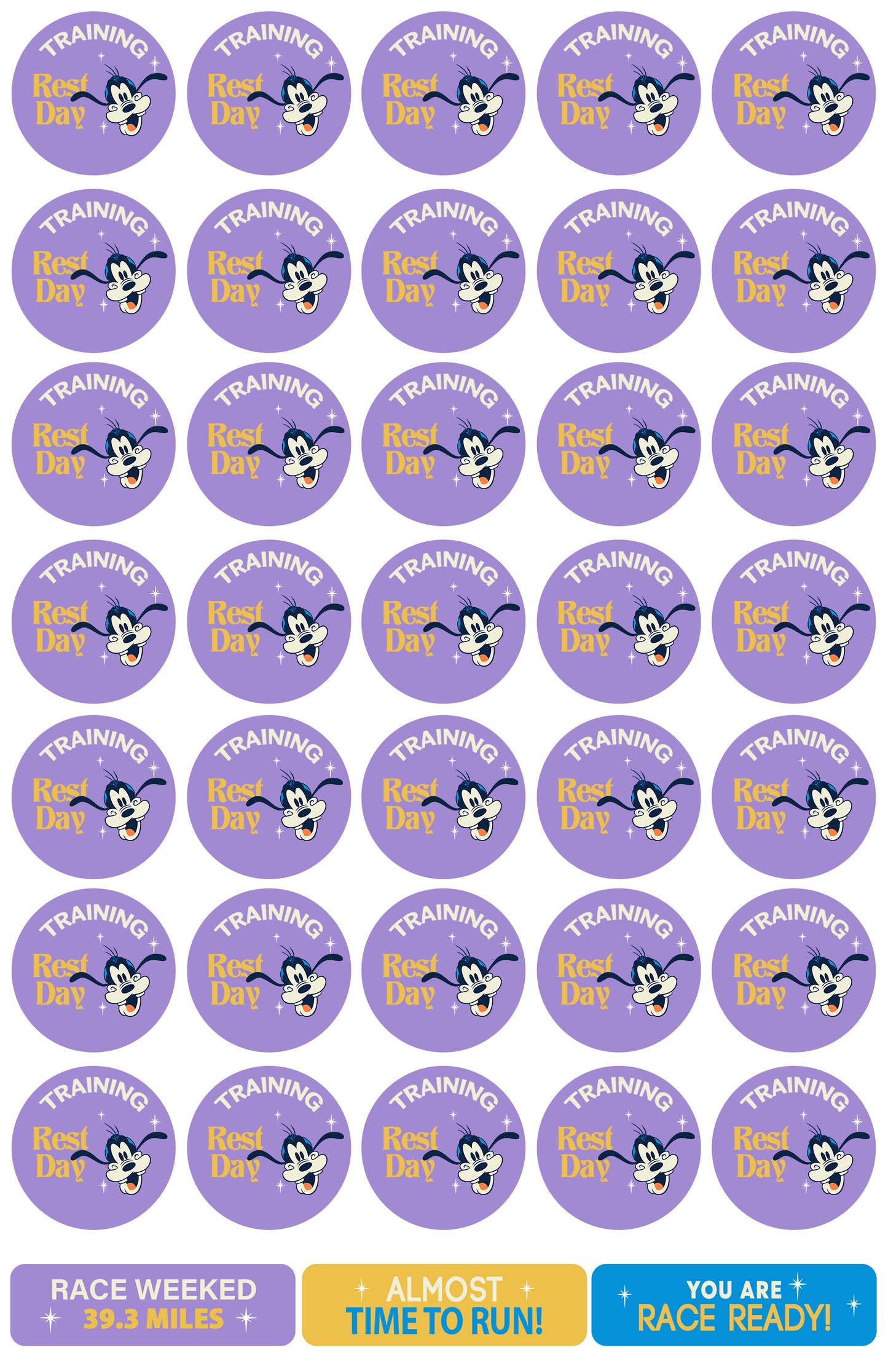 RunDisney Marathon Weekend Goofy Challenge 29-Week Galloway Training Plan Stickers THEMED 2027