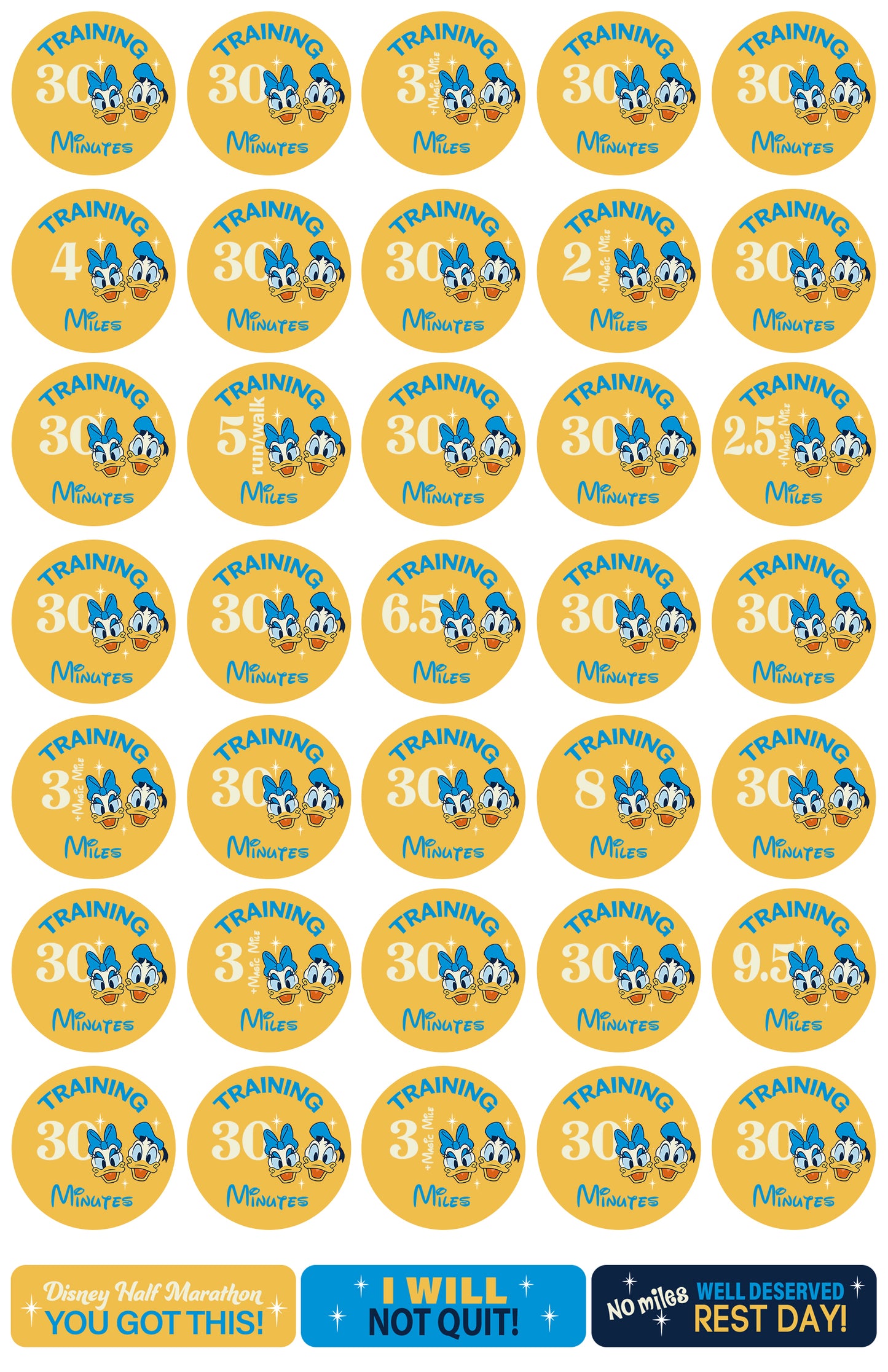 RunDisney Marathon Weekend Half Marathon 13.1 Miles 19 and 22-Week Galloway Training Plan Stickers THEMED 2027