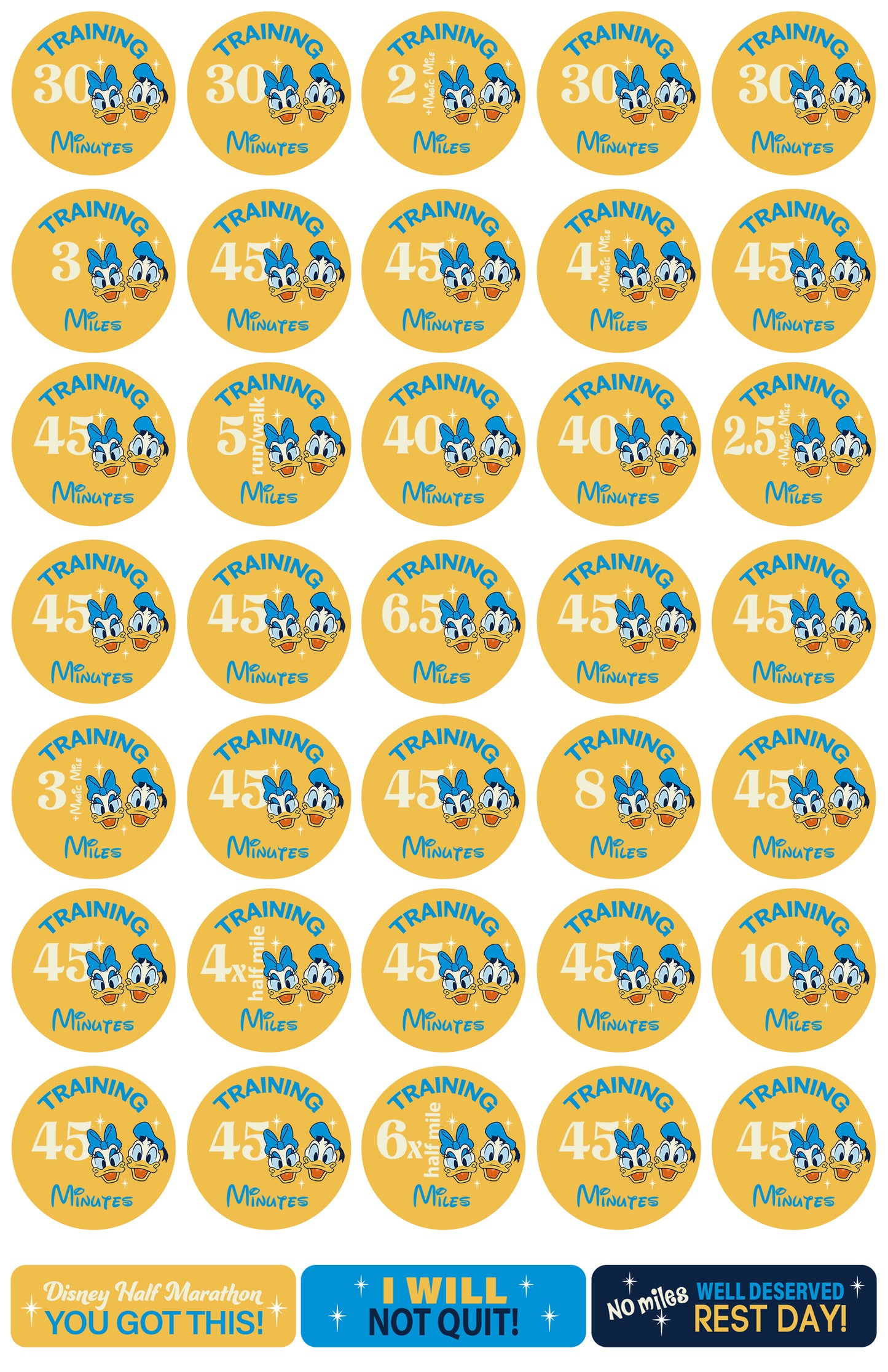 RunDisney Marathon Weekend Half Marathon 13.1 Miles 19 and 22-Week Galloway Training Plan Stickers THEMED 2027