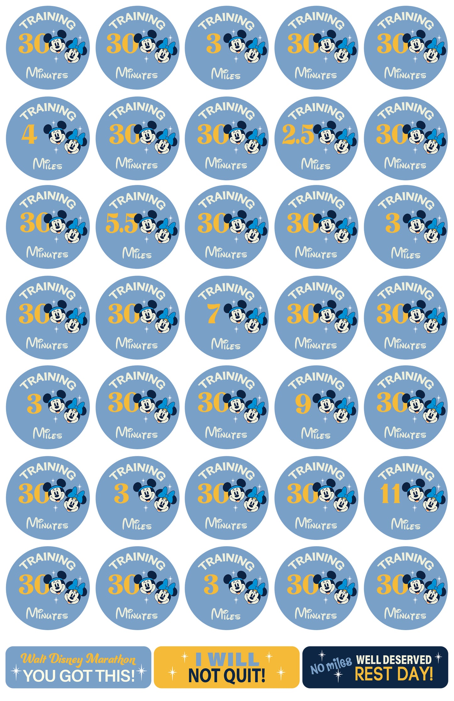 RunDisney Marathon Weekend Marathon 26.2 Miles 29-Week Galloway Training Plan Stickers THEMED 2027