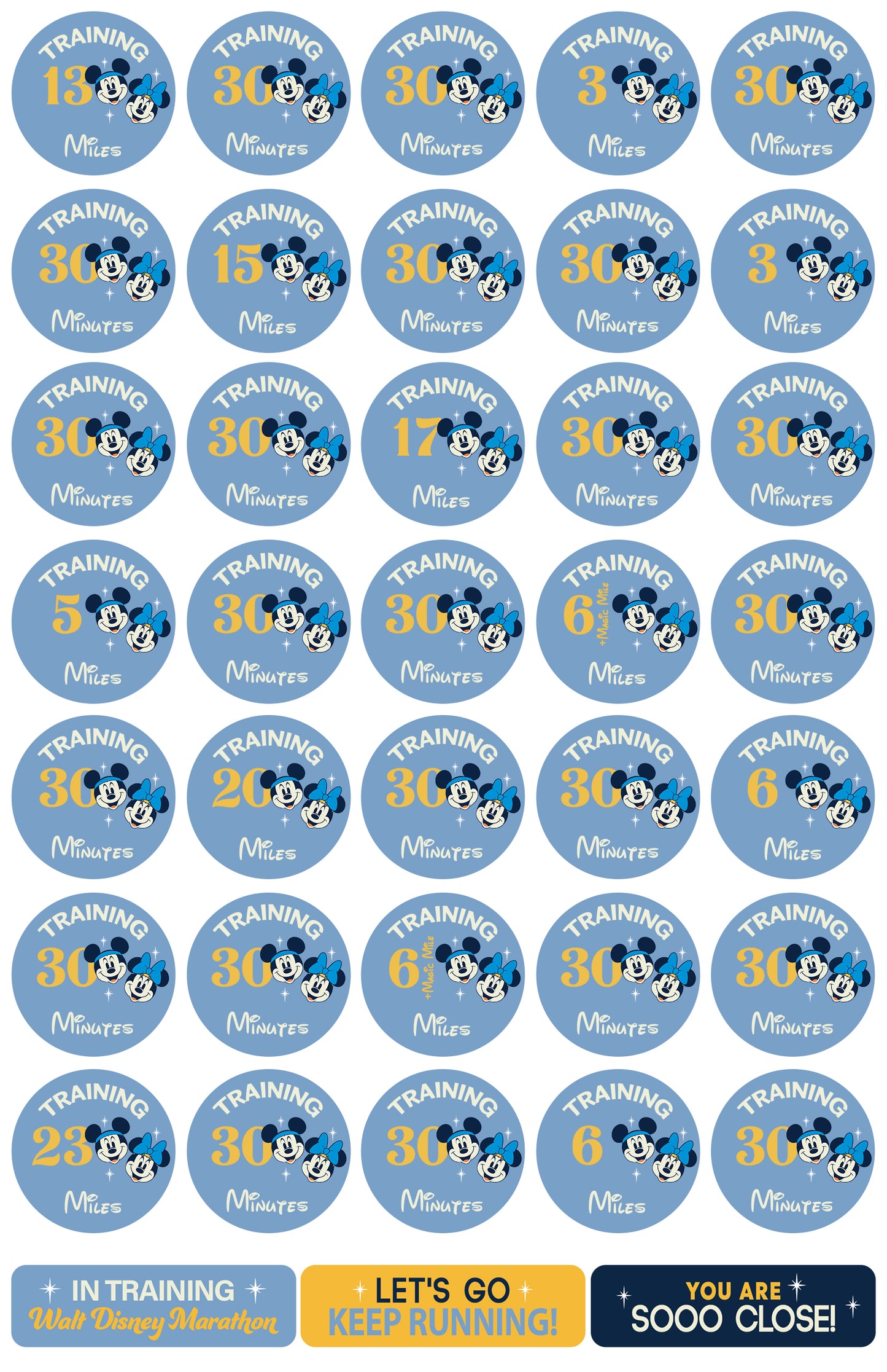 RunDisney Marathon Weekend Marathon 26.2 Miles 29-Week Galloway Training Plan Stickers THEMED 2027