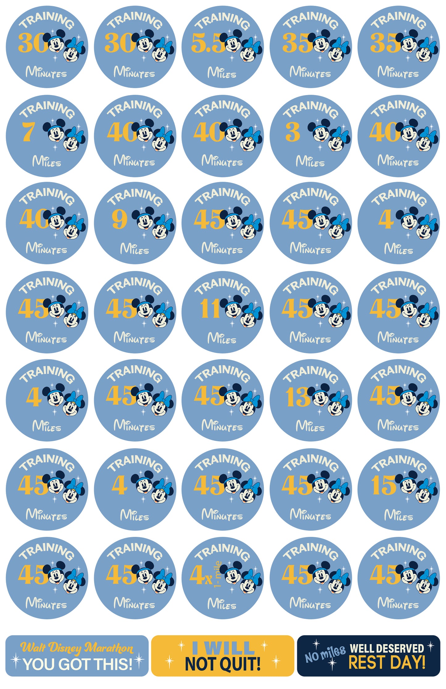 RunDisney Marathon Weekend Marathon 26.2 Miles 29-Week Galloway Training Plan Stickers THEMED 2027