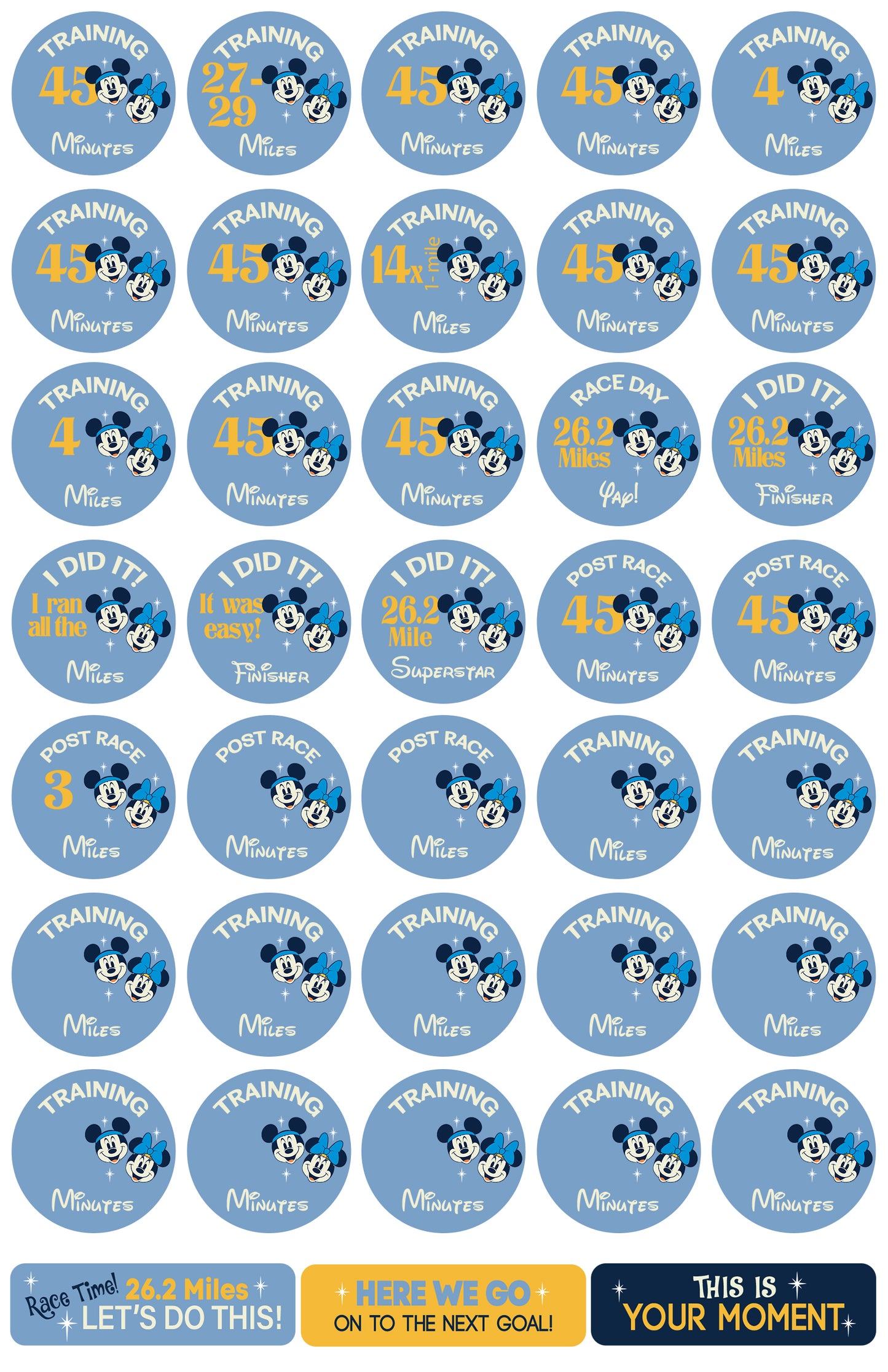 RunDisney Marathon Weekend Marathon 26.2 Miles 29-Week Galloway Training Plan Stickers THEMED 2027