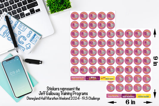 Disneyland Half Marathon Weekend 19.3 Challenge 19-Week Galloway Training Plan Stickers THEMED 2024