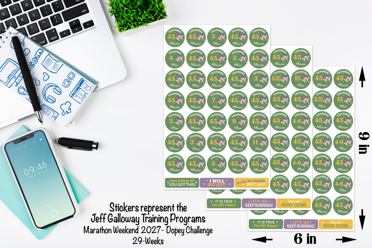 RunDisney Marathon Weekend Dopey Challenge 29-Week Galloway Training Plan Stickers THEMED 2027