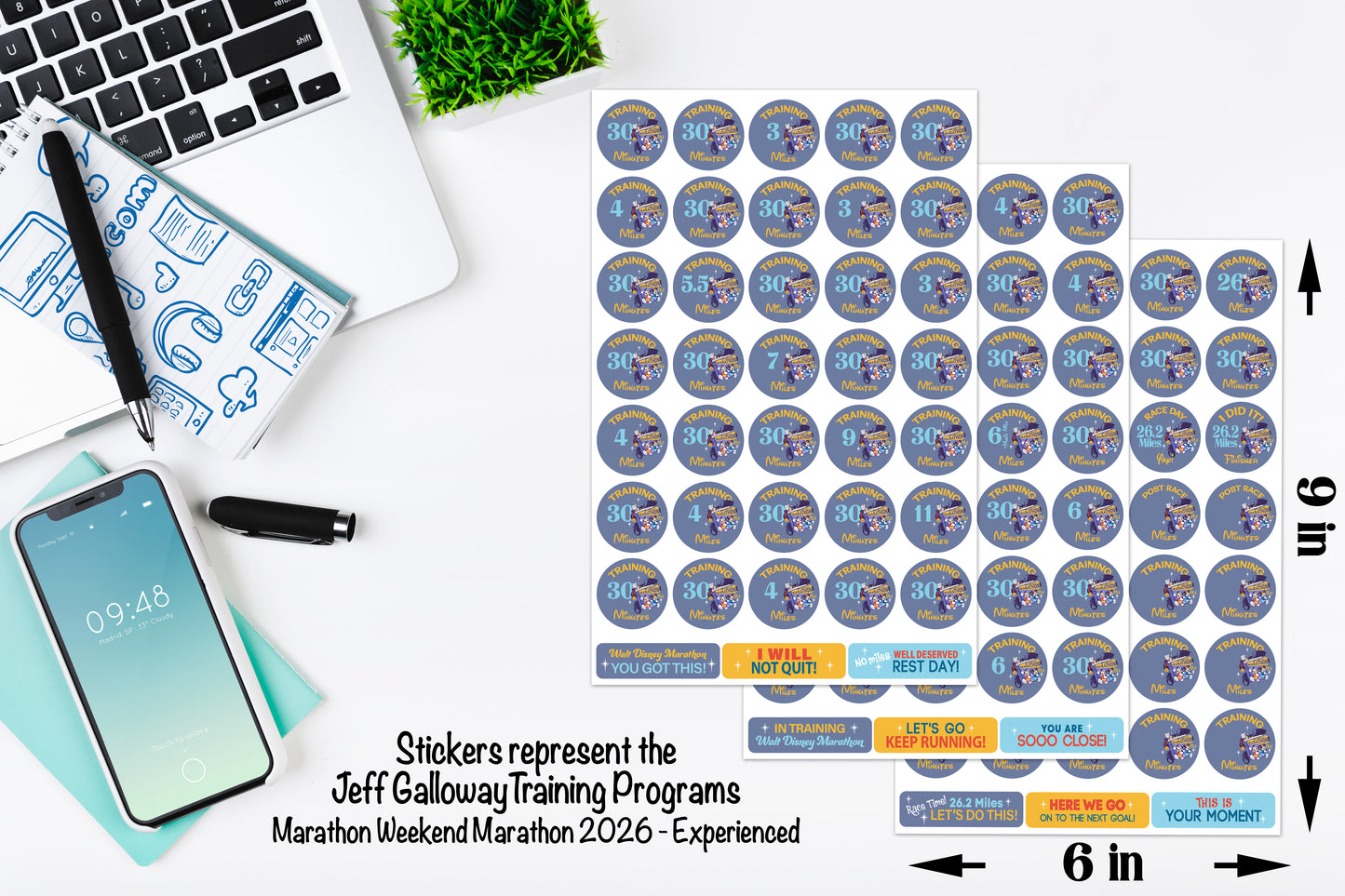 RunDisney Marathon Weekend Marathon 29-Week Galloway Training Plan Stickers THEMED 2026