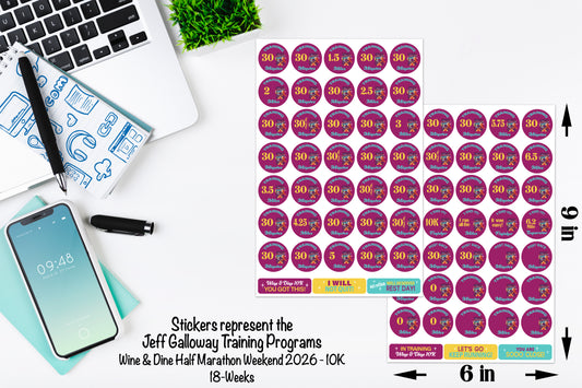 RunDisney Wine & Dine Weekend 2026 10K 18-Week Galloway Training Plan Stickers THEMED