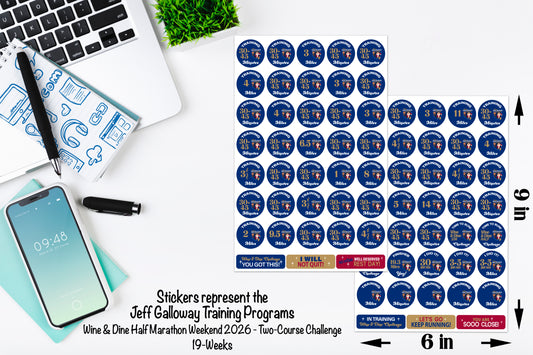 RunDisney Wine & Dine Weekend 2026 Two-Course Challenge 19-Week Galloway Training Plan Stickers THEMED