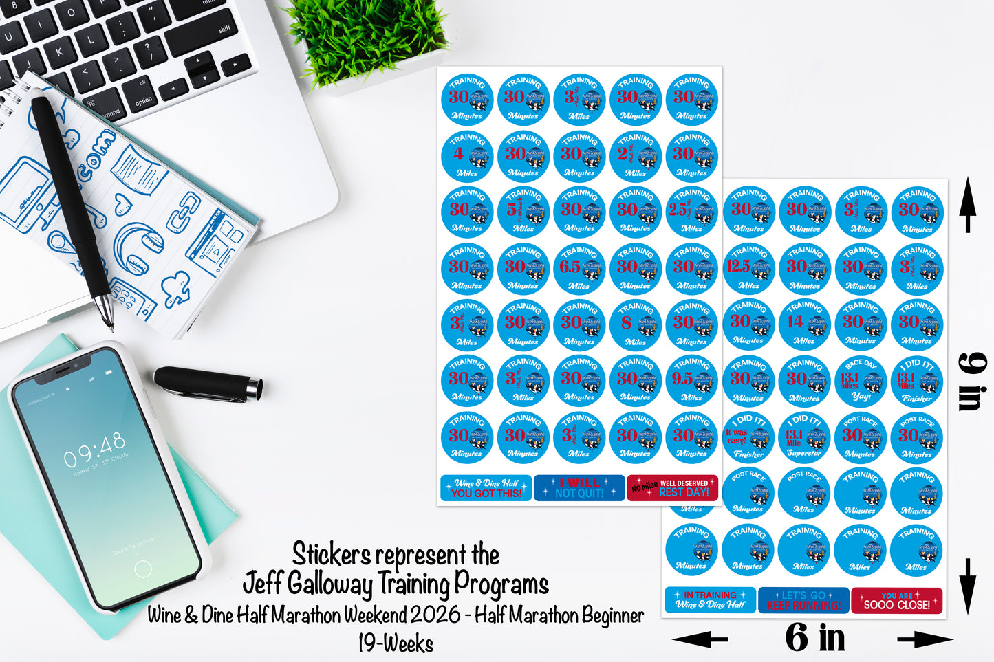 RunDisney Wine & Dine Weekend 2026 Half Marathon 19-Week and 22-Week Galloway Training Plan Stickers THEMED