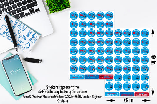 RunDisney Wine & Dine Weekend 2026 Half Marathon 19-Week and 22-Week Galloway Training Plan Stickers THEMED