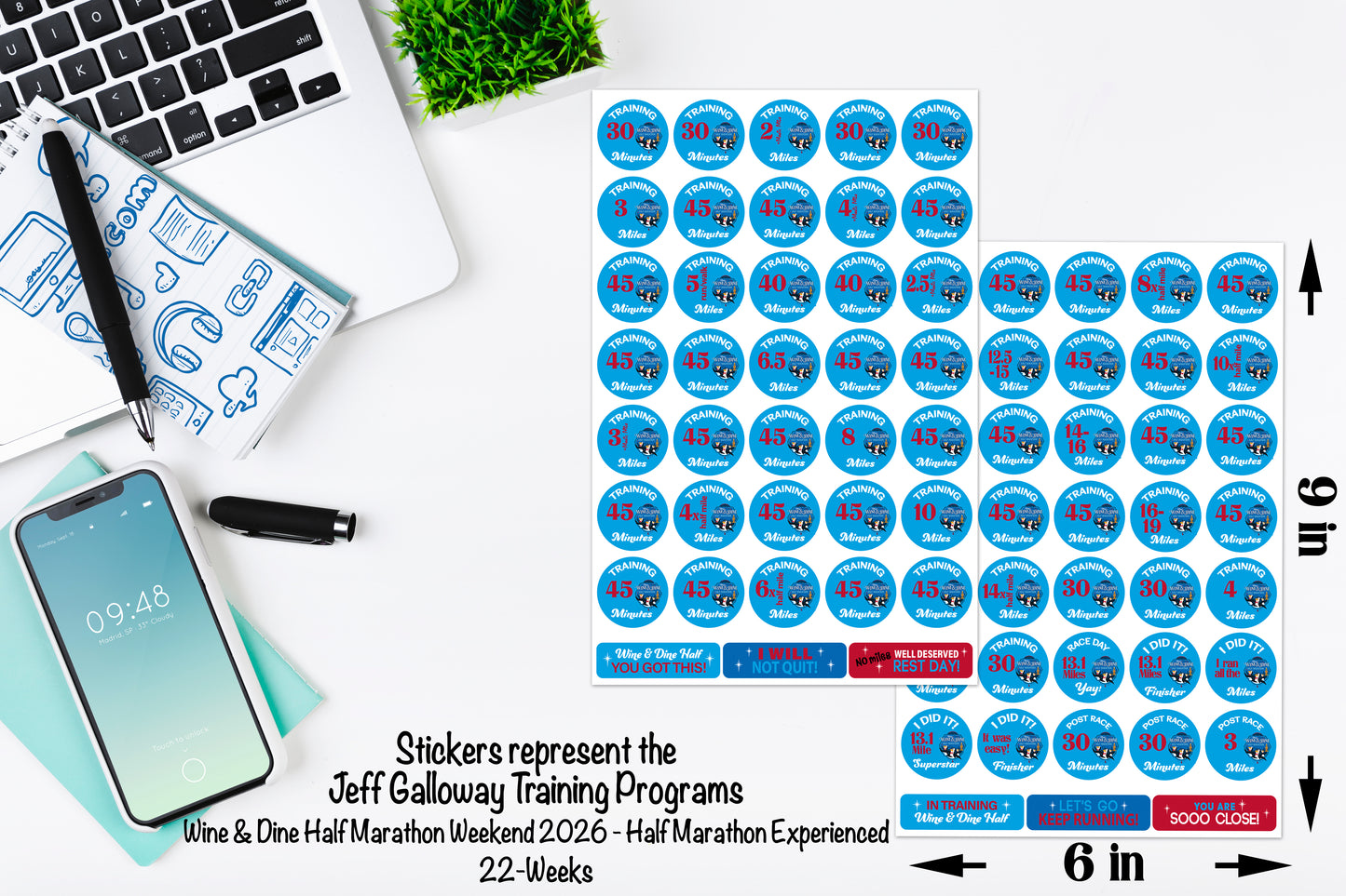 RunDisney Wine & Dine Weekend 2026 Half Marathon 19-Week and 22-Week Galloway Training Plan Stickers THEMED