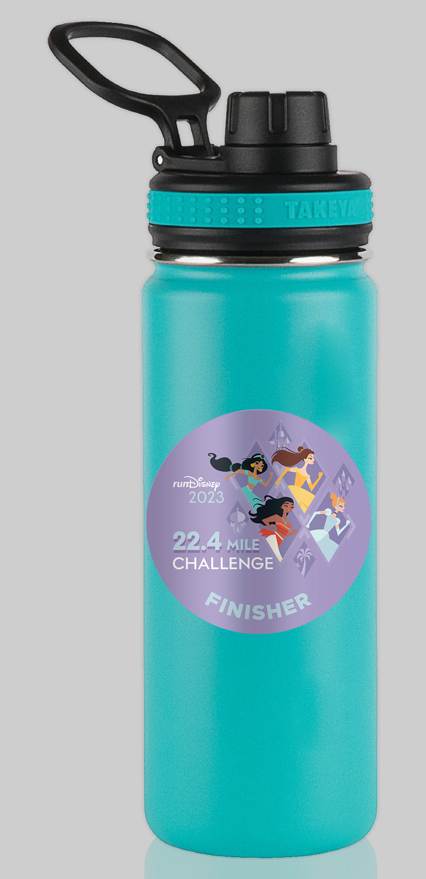 RunDisney Princess Half Marathon Weekend 2023 Princess All Races Challenge 22.4 Miles FINISHER Water Bottle Mug Sticker