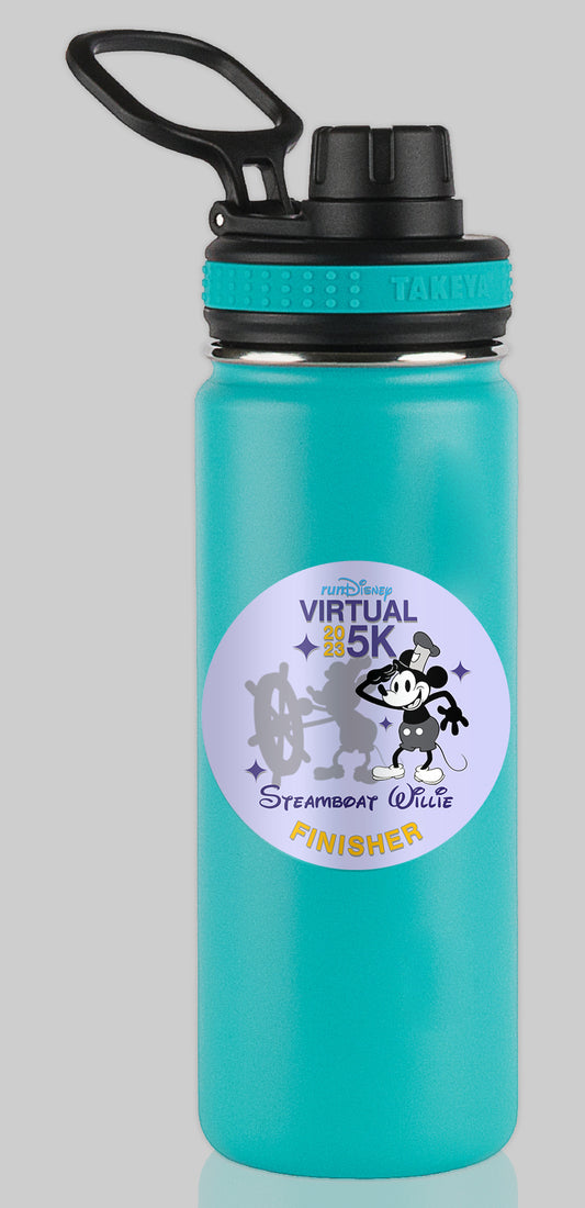 RunDisney Summer Virtual Series 2023 Steamboat Willie 5K 3.1 Miles FINISHER Water Bottle Mug Sticker