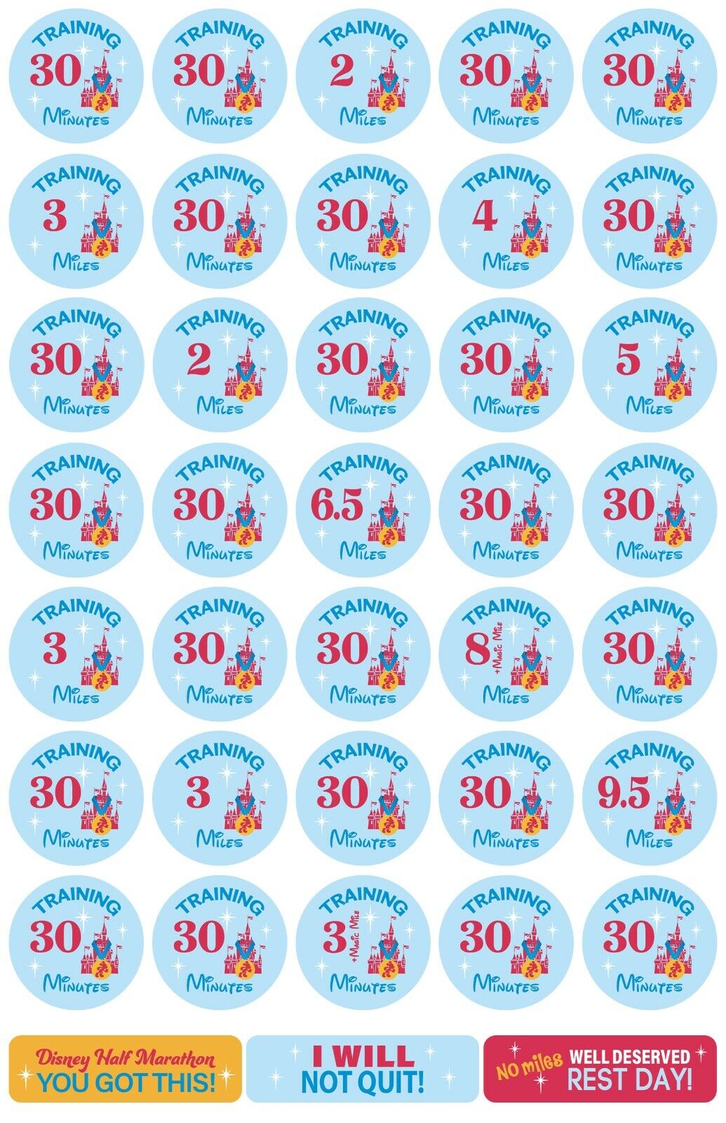 RunDisney Marathon Weekend Half Marathon 19-Week Galloway Training Plan Stickers