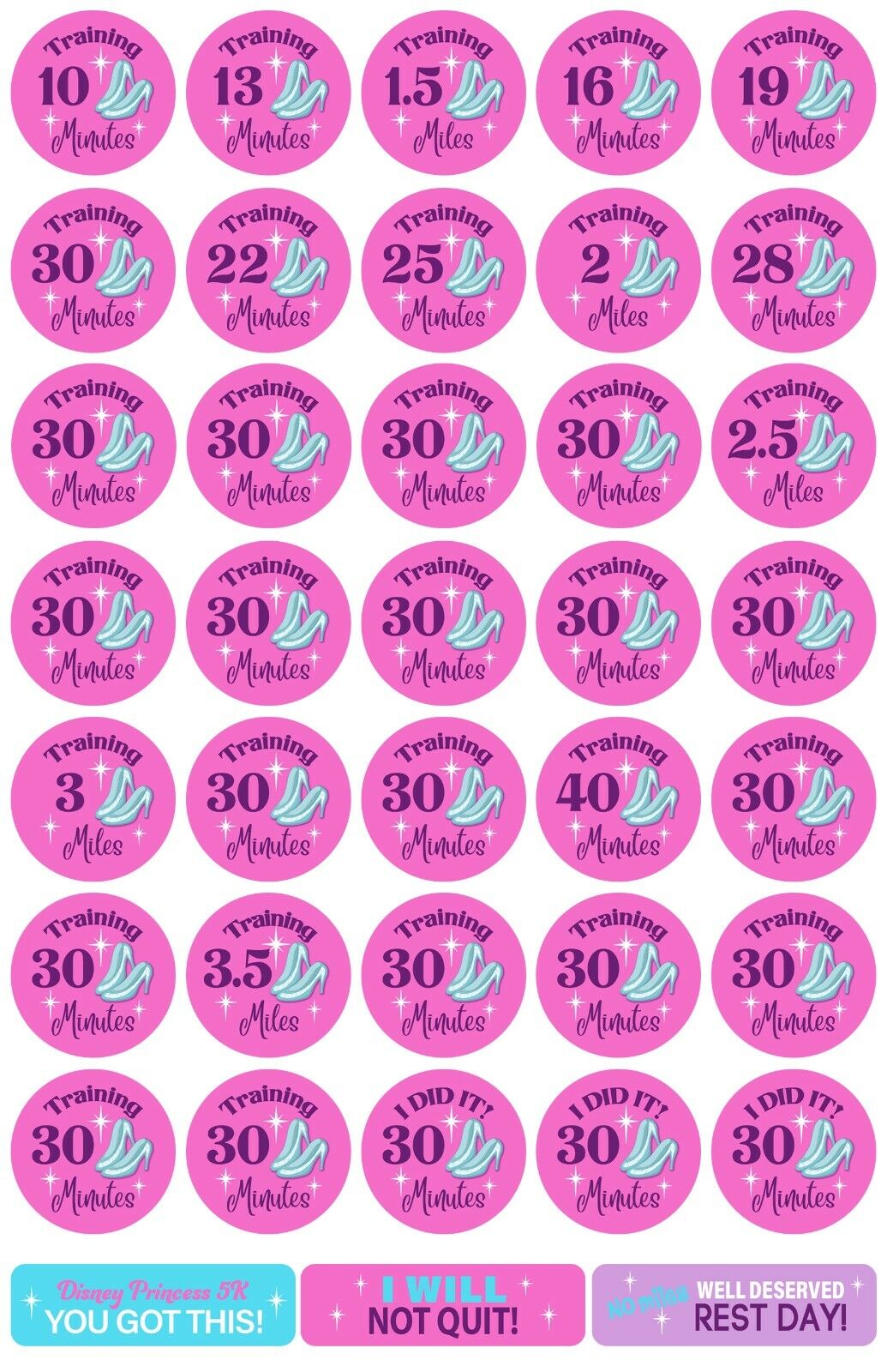 RunDisney Princess Half Marathon Weekend 5K 13-Week Galloway Training Plan Stickers