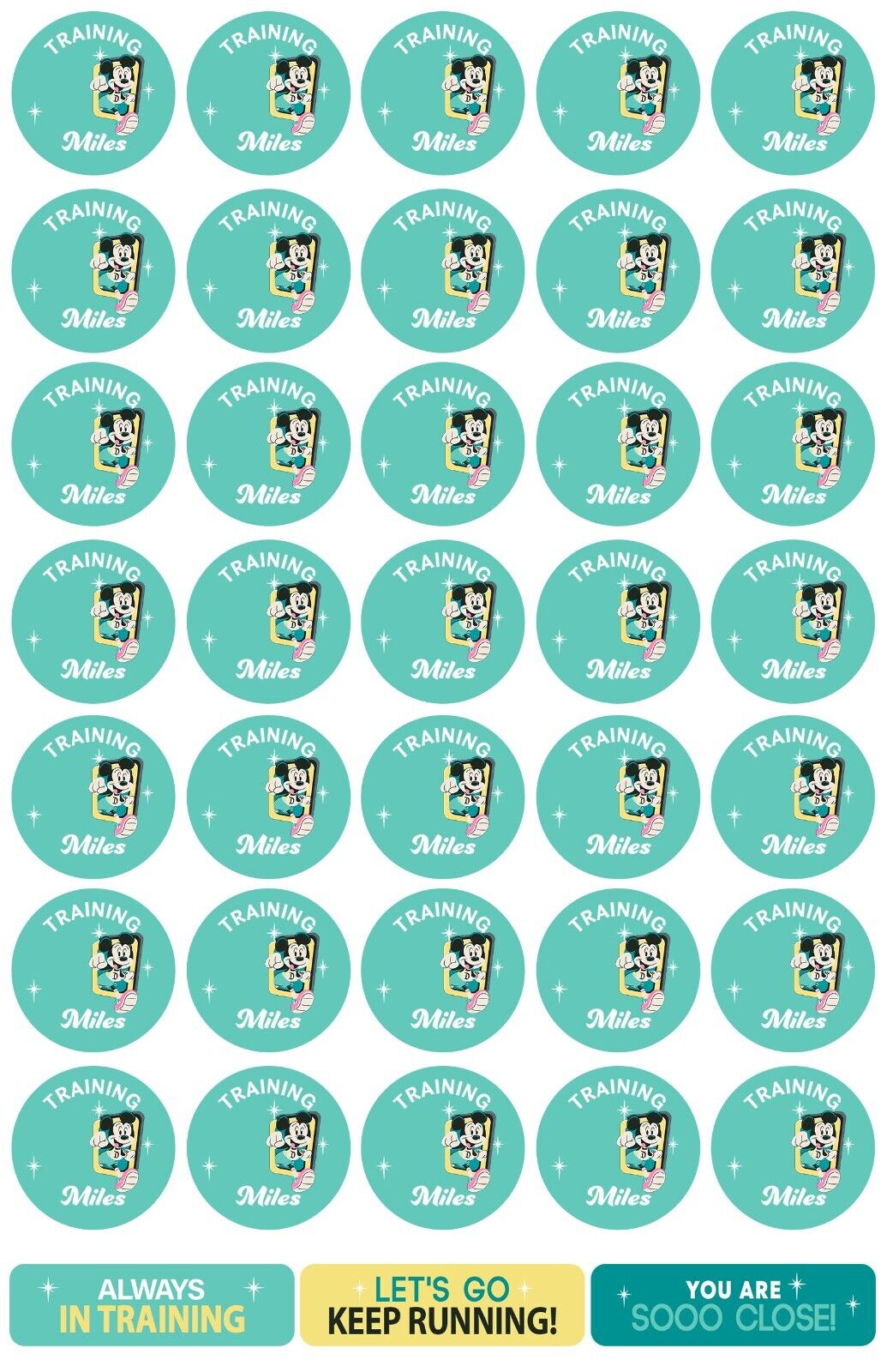 Disneyland Half Marathon BLANK THEMED Training Plan Stickers