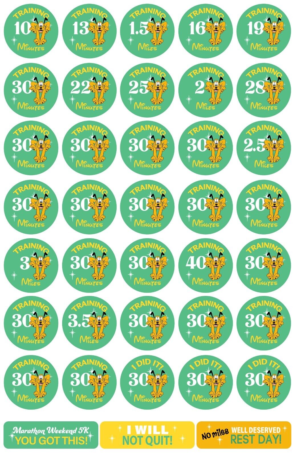 RunDisney Marathon Weekend 5K 13-Week Galloway Training Plan Stickers THEMED 2024