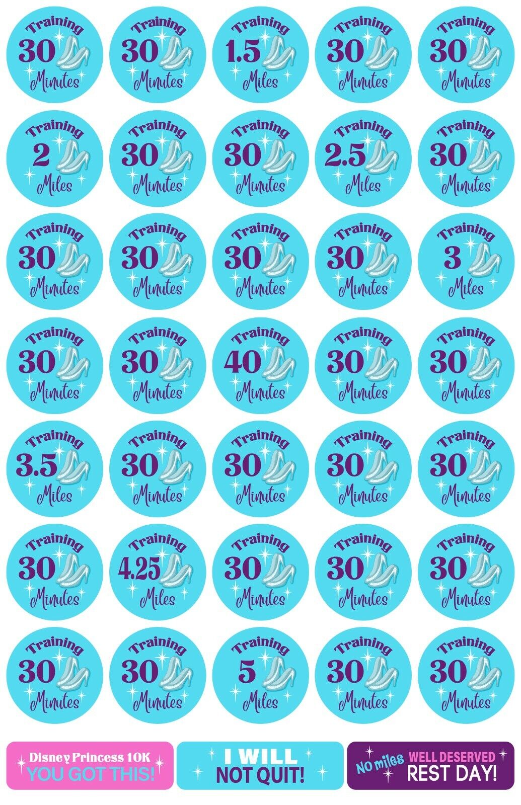 RunDisney Princess Half Marathon Weekend 10K 18-Week Galloway Training Plan Stickers