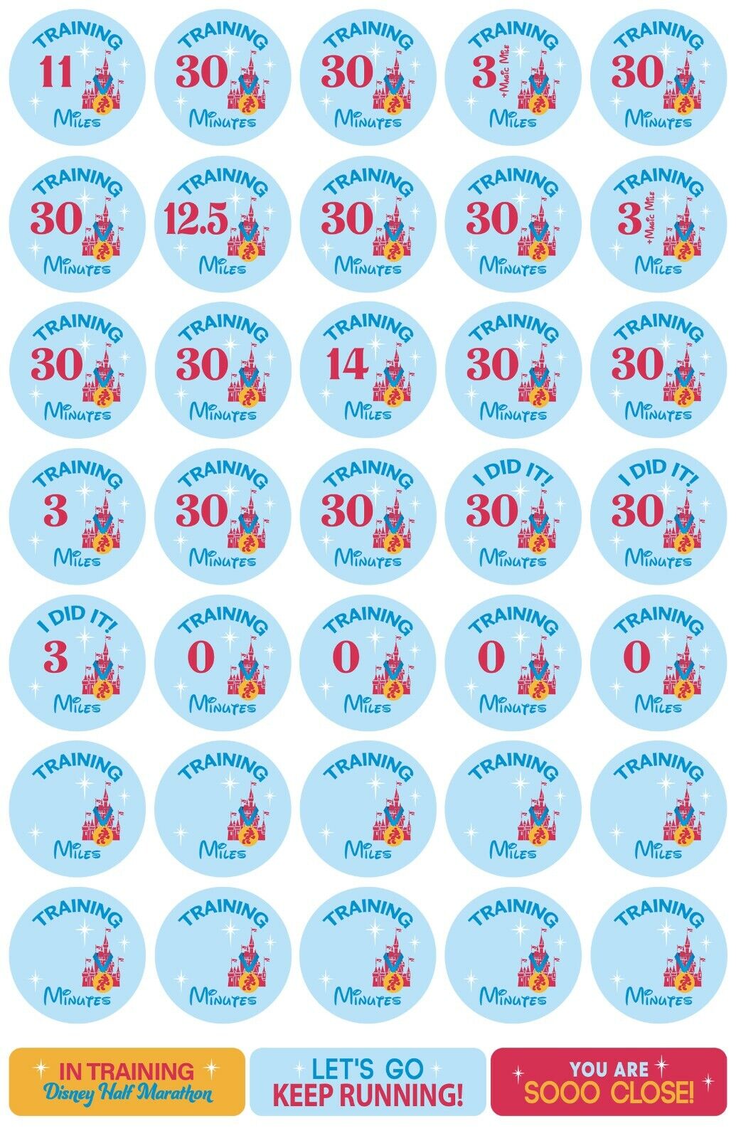 RunDisney Marathon Weekend Half Marathon 19-Week Galloway Training Plan Stickers