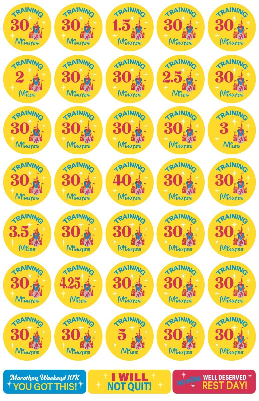 RunDisney Marathon Weekend 10K 18-Week Galloway Training Plan Stickers