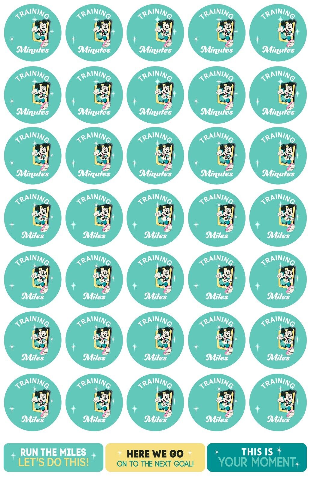 Disneyland Half Marathon BLANK THEMED Training Plan Stickers